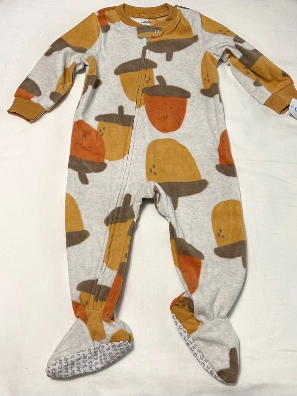12 month Carter's 3 pieces! Blue Dinosaur Camo, Fleece Penguin and Acorn Sleeper